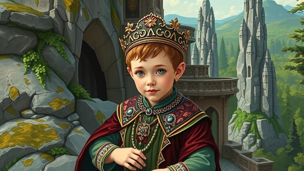 Dwarf Prince in Renaissance Stained Glass Style