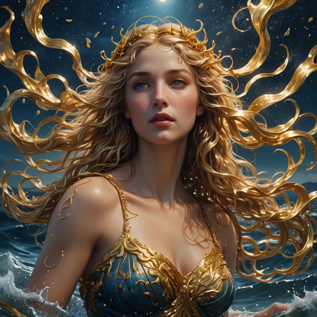 Aphrodite Rises from the Sea in Oil Painting Style