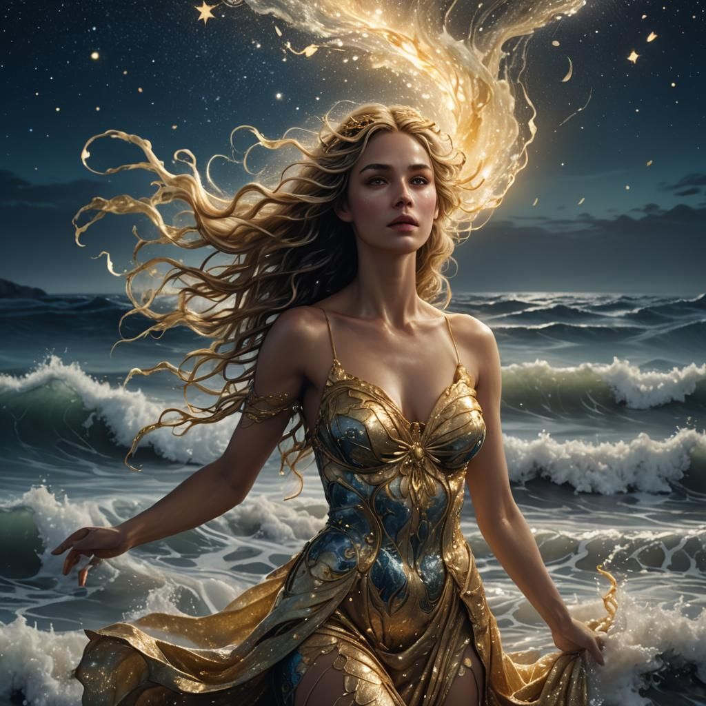 Aphrodite Rising: A Hyper-Realistic Art Nouveau Goddess