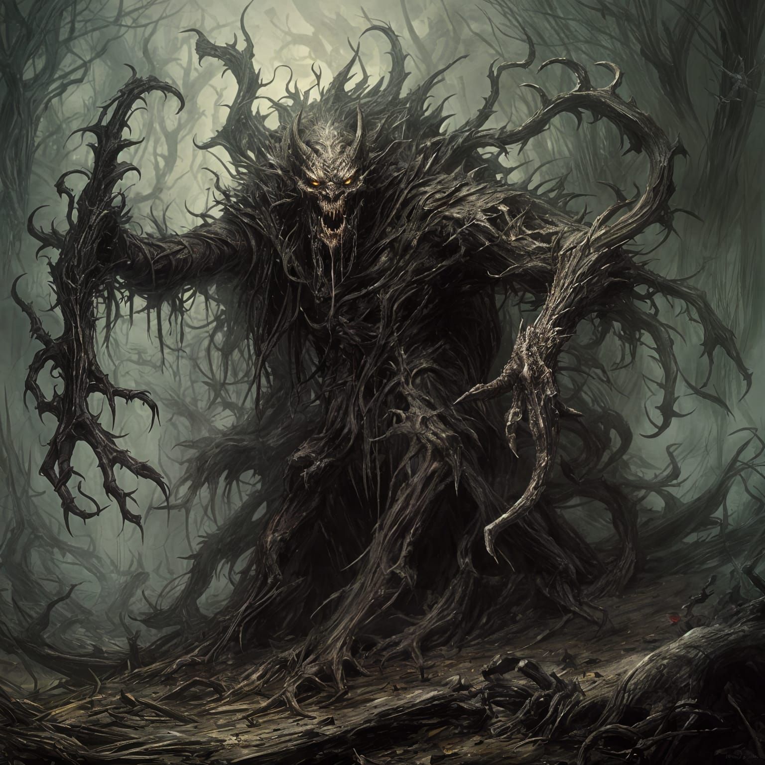 Dark December as a Sinister Mythical Creature in a Cyberpunk...