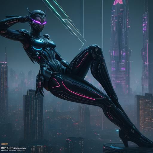 Futuristic Alien Cityscape in Neon Noir Style