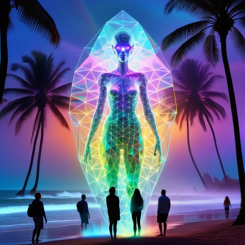 Holographic Alien Spectacle on Enchanted Beach