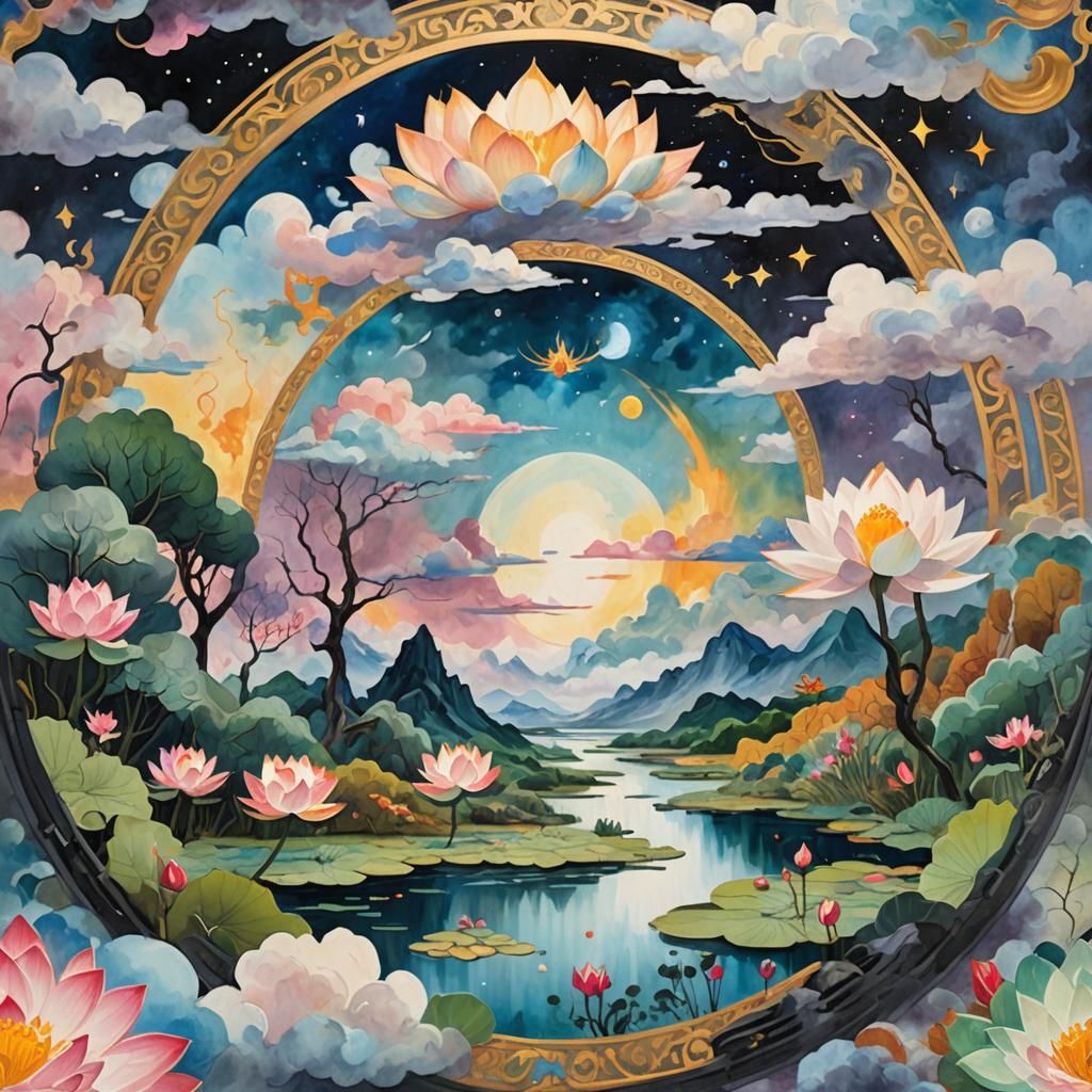 Good and Evil Landscape in Impressionist Style