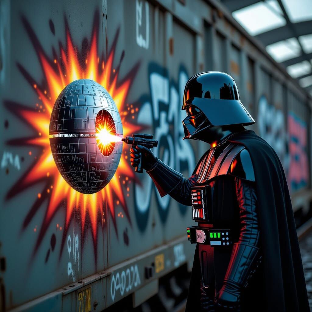 Darth Vader Graffiti Art on Train Car