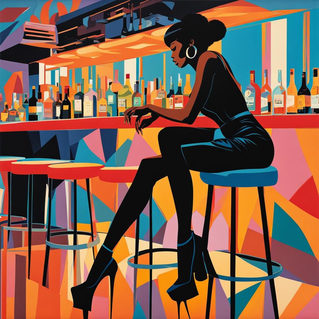 Exquisite Nighttime Bar Scene with a Woman's Silhouette