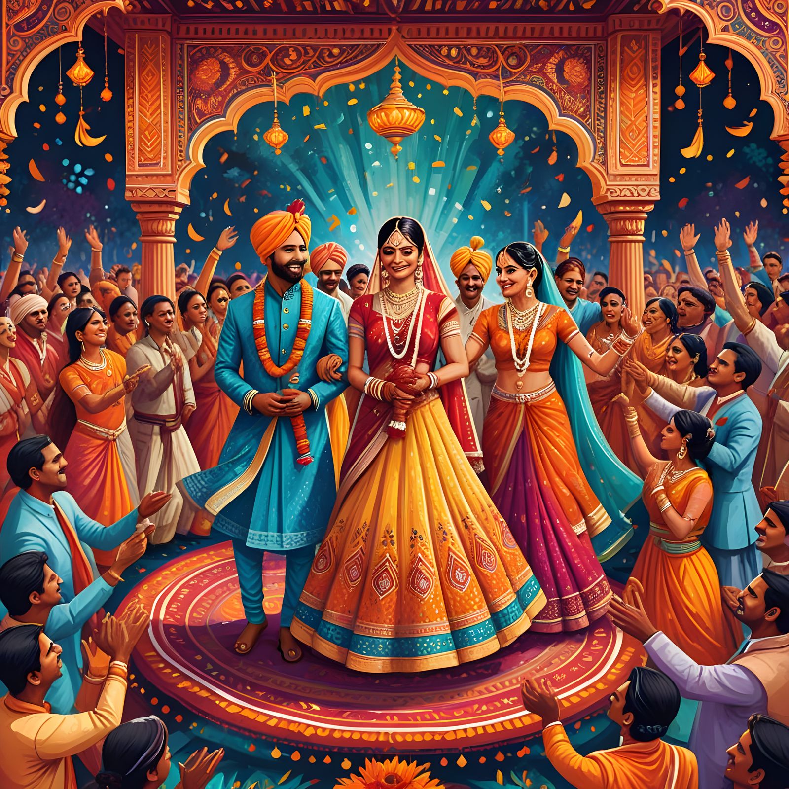 Vibrant Indian Wedding Celebration in Digital Art