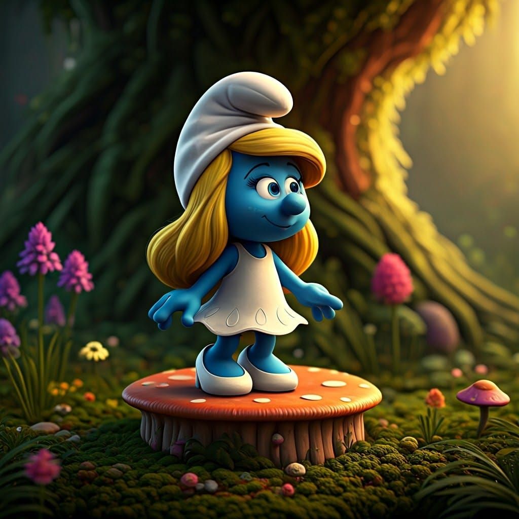 Enchanting Smurfette Figurine in Whimsical Forest