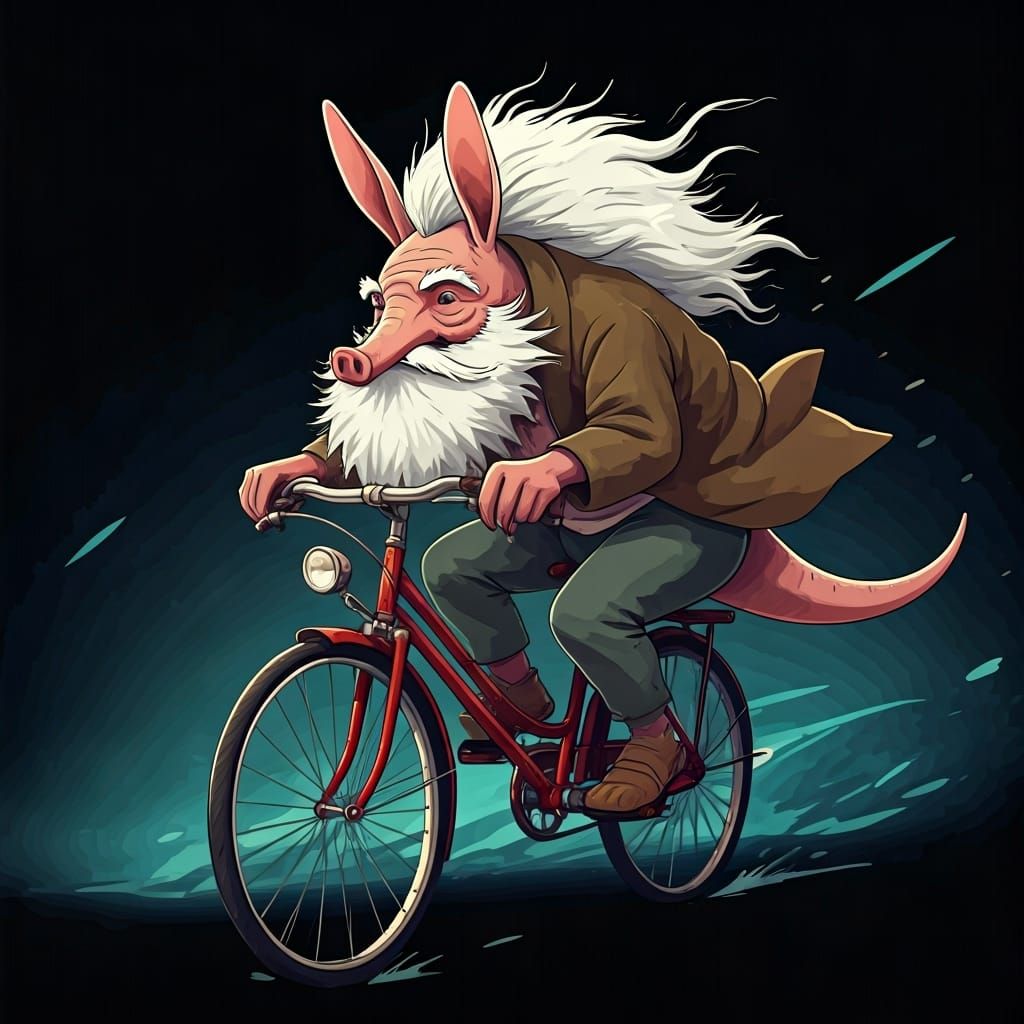 Anime Aardvark on Bicycle in Studio Trigger Style