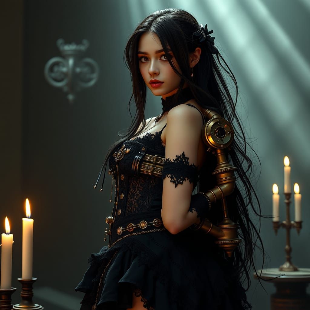 Gothic Woman with Exoskeleton in Dark Surreal Style