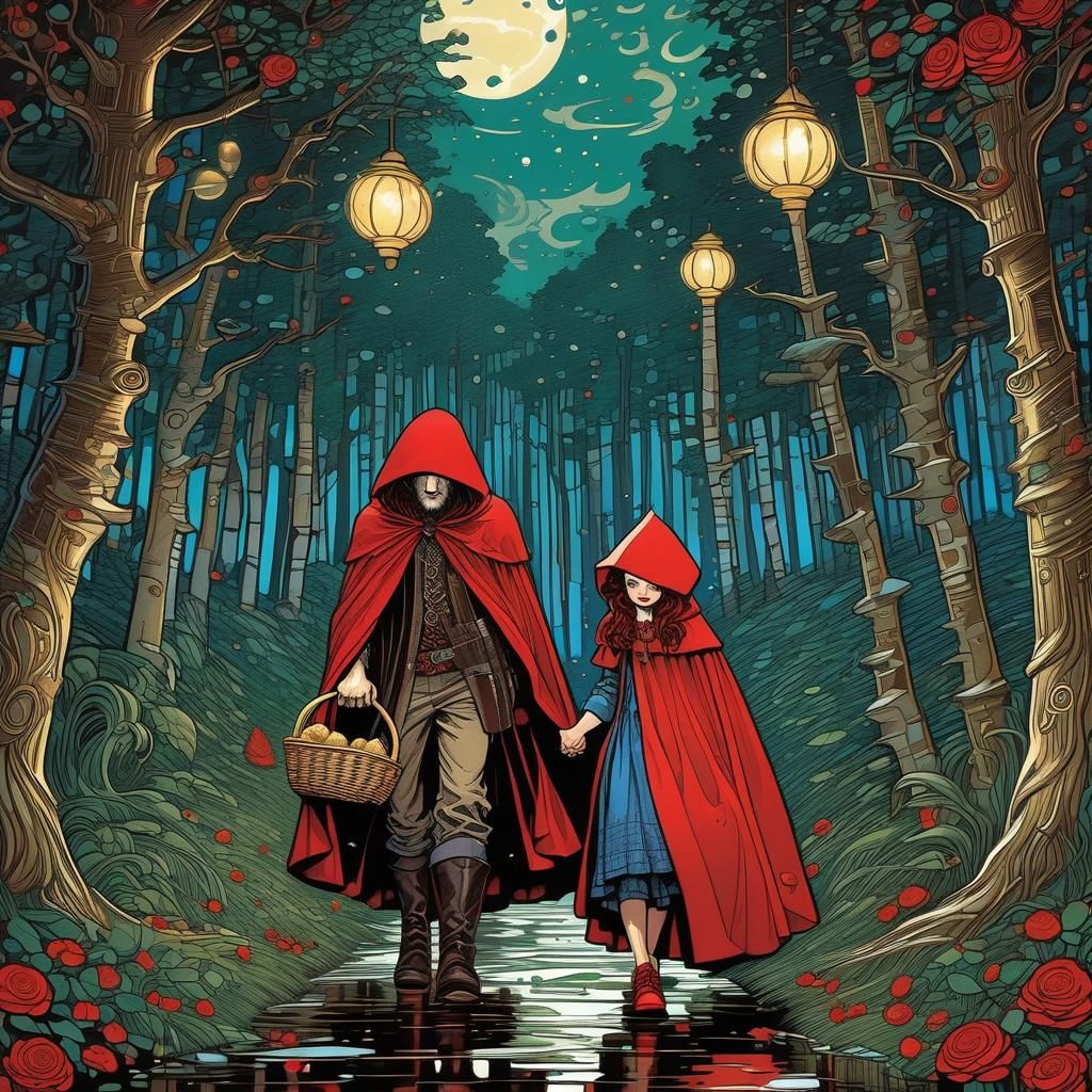 Little Red Riding Hood as Gustav Klimt Painting