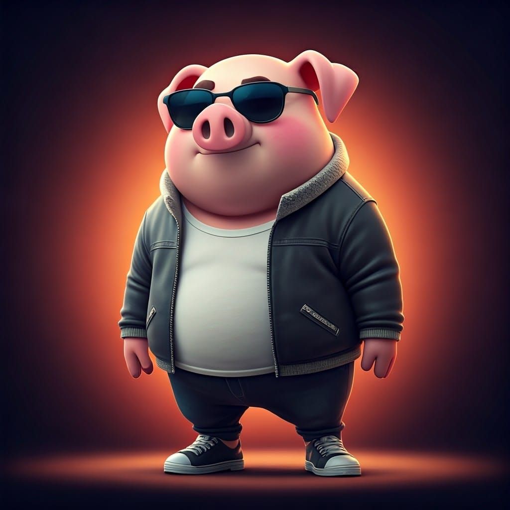 Fearless Pig in Stylish Attire, Inspired by Pixar's Cinemati...