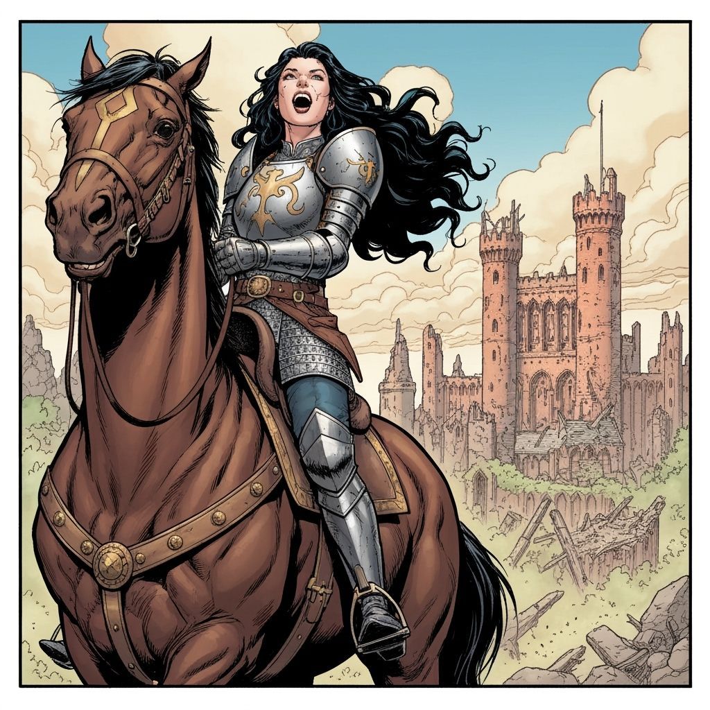 Laughing Medieval Knight in Golden Armor