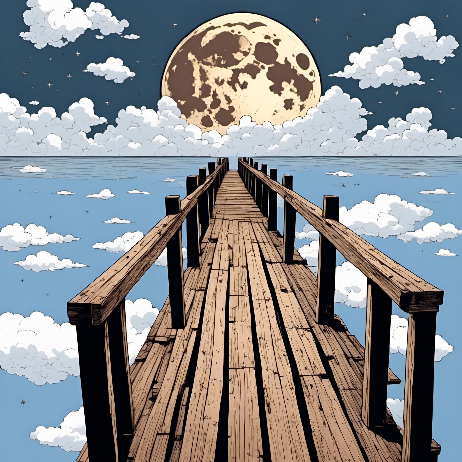 Comic Art Bridge to Moon Dreamscape