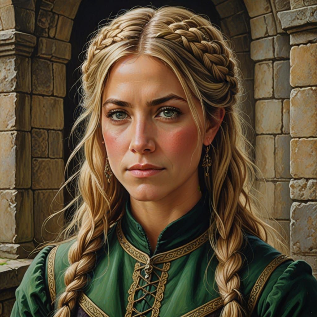 Medieval Lady in Castle Oil Painting