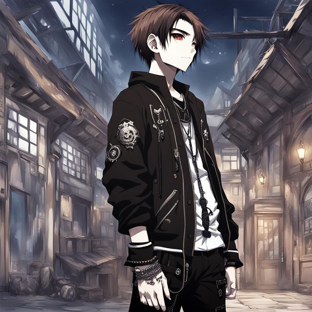 Anime-Style Gothic Punk Character Portrait