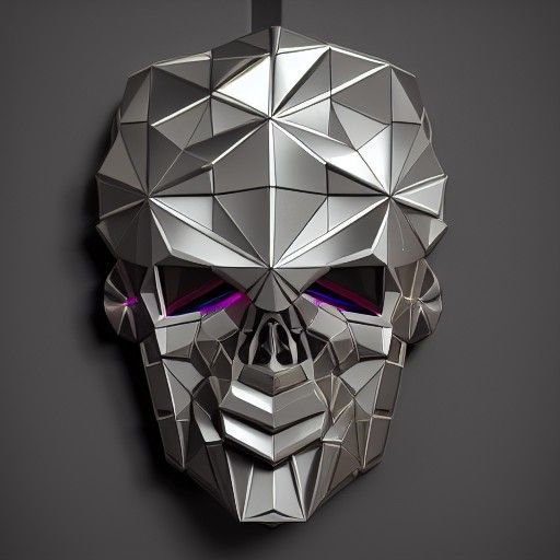 Cyborg Skull in Cyberpunk Cubist Style
