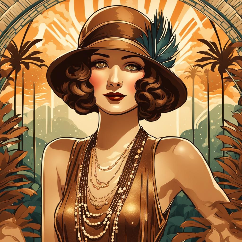 Art Deco Illustration of 1920s English Flapper