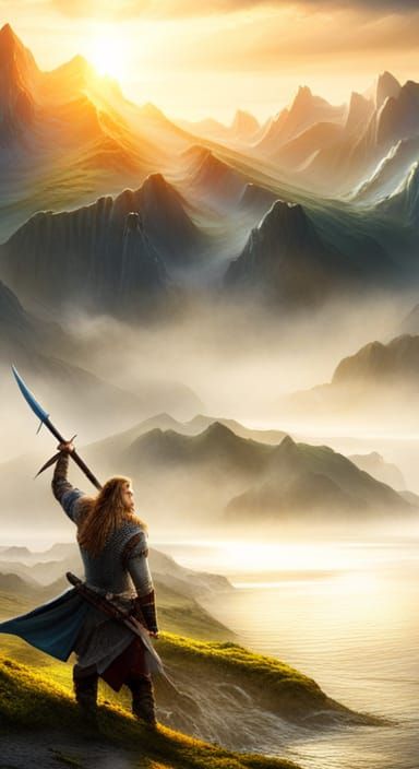 Epic Viking Battle in Fjord with Sunshine Rays