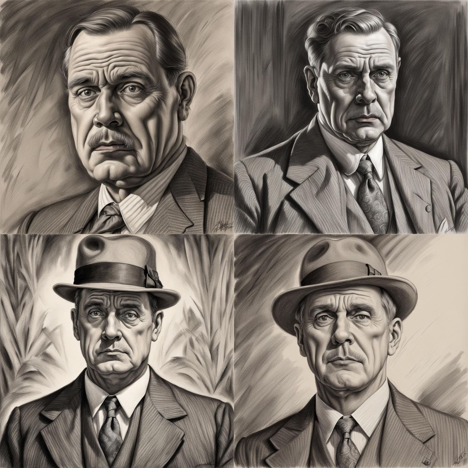 Man in 1920s Suit: Hyperdetailed Charcoal Drawing