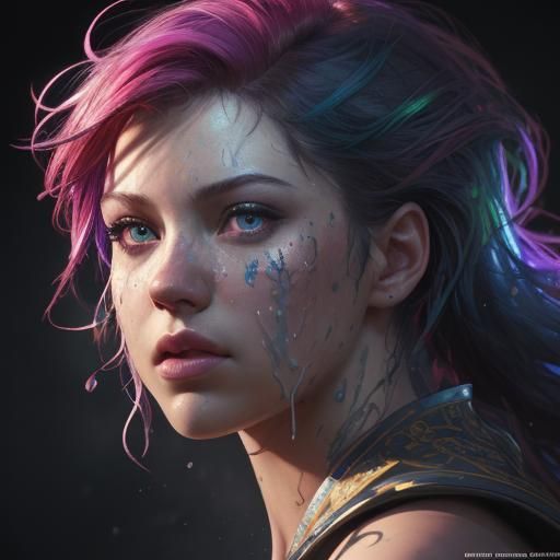 Hyperrealistic Portrait in Colorful Splash Art Style