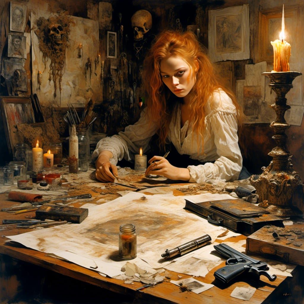 Arcane Gunslinger Cleans Colt in Mystical Underpainting