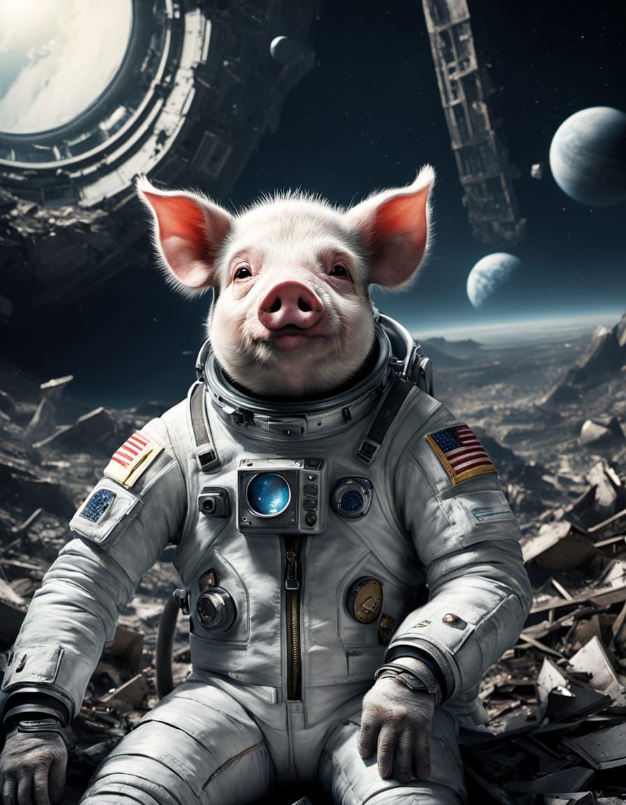 Punk Pig Astronaut on Alien Planet as Detailed Photo