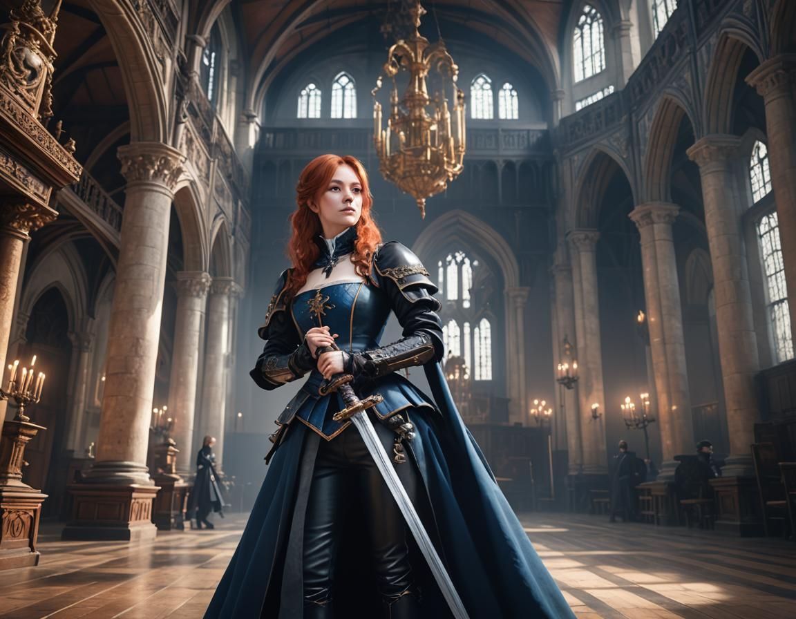 Anime Woman in Victorian Gown with Sword