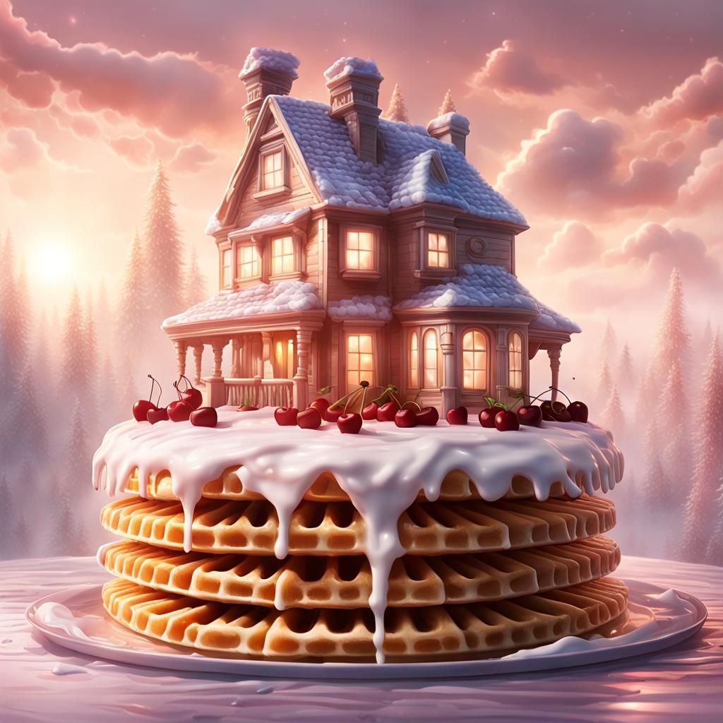 Waffle House Fairytale with Cream Roof in Hyperreal Style