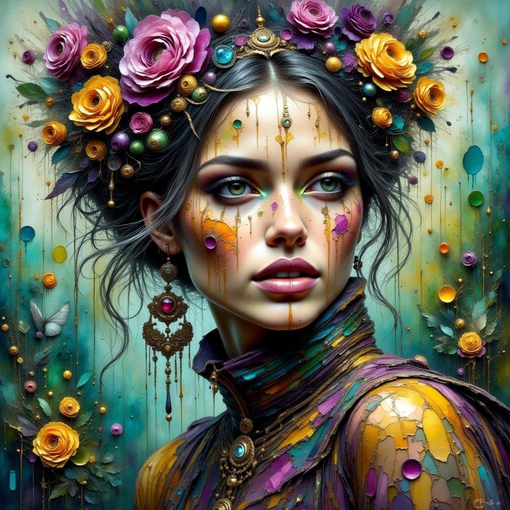 Gypsy Girl in Atmospheric Oil Painting Landscape