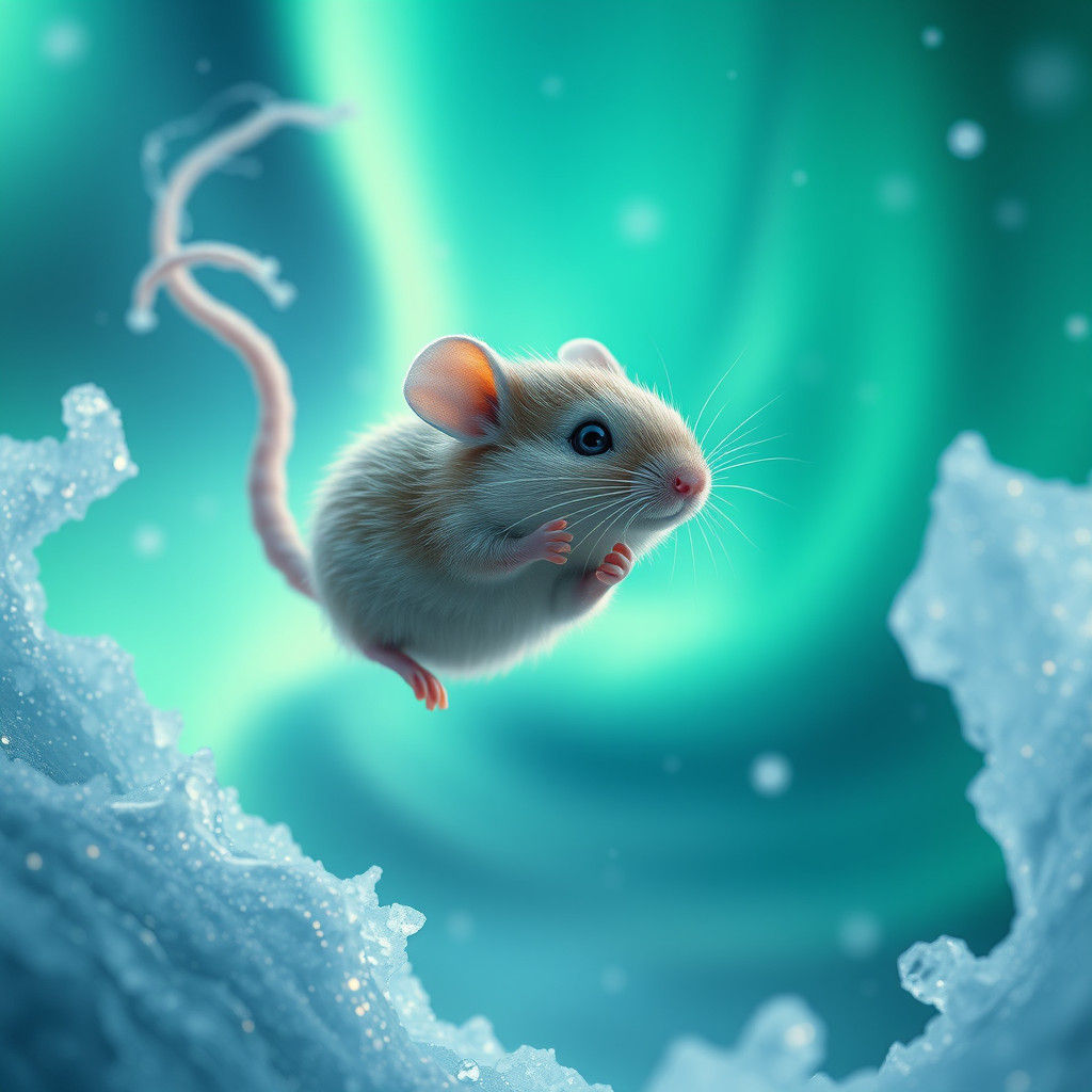 Mouse Under Aurora Borealis in Dreamlike Fantasy Realm