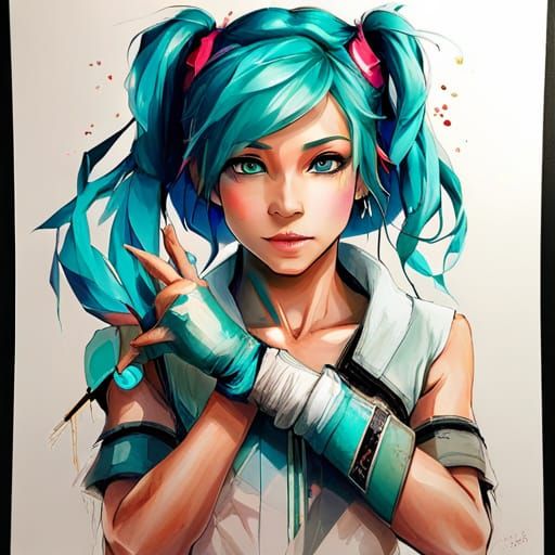 Hatsune Miku Anime Portrait in Disney Style