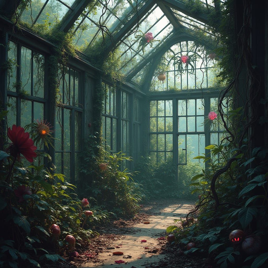 Carnivorous Plants Overgrow a Dark Fantasy Greenhouse