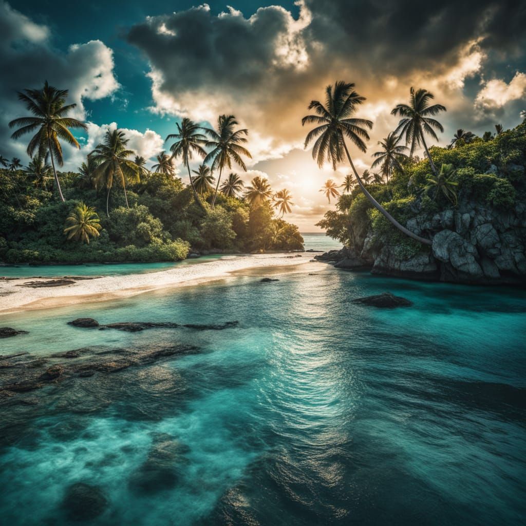 Turquoise Lagoon in Tuvalu, Tropical Paradise Island Life