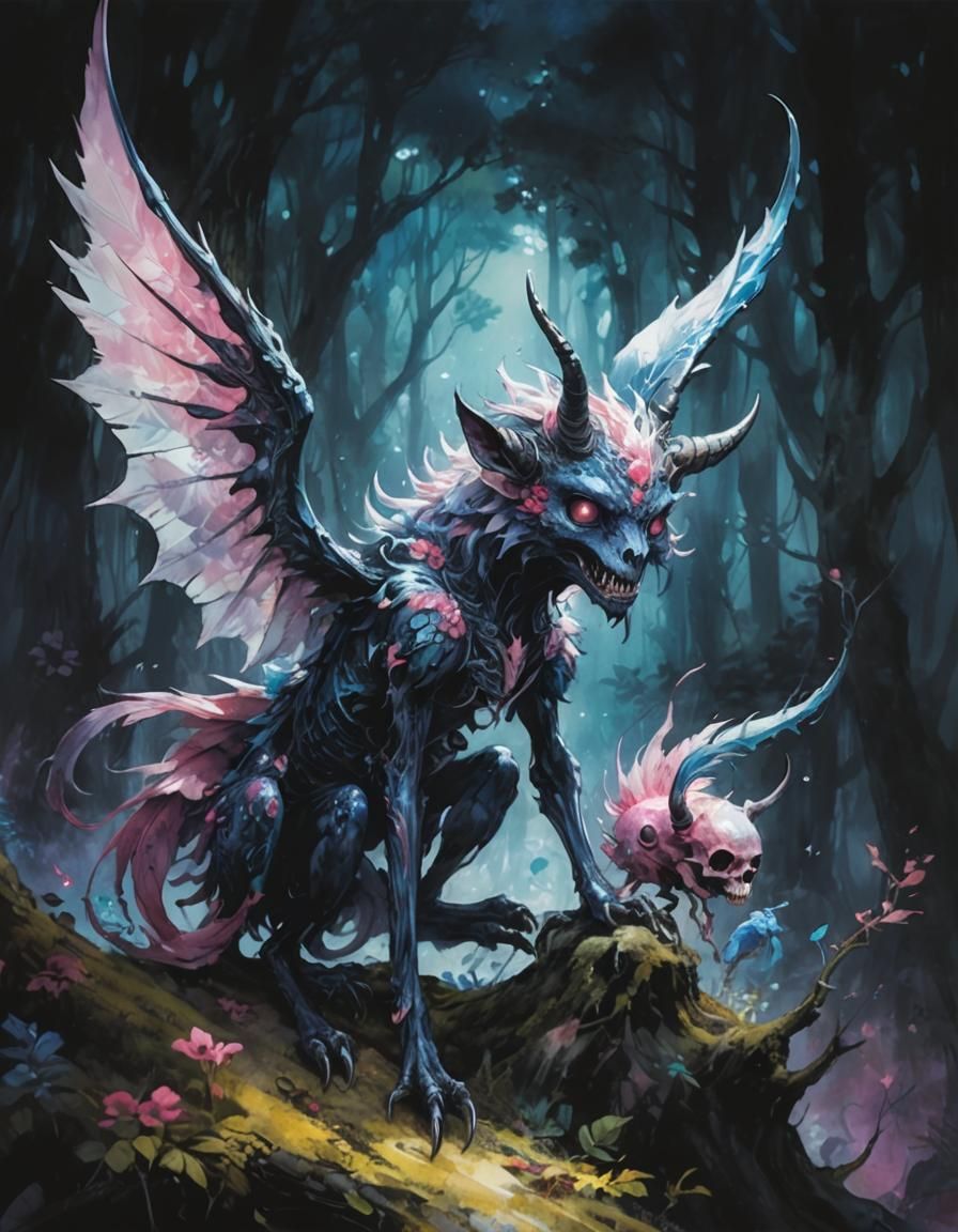 Creepy Cute Creature in Dark Fantasy Watercolor Art