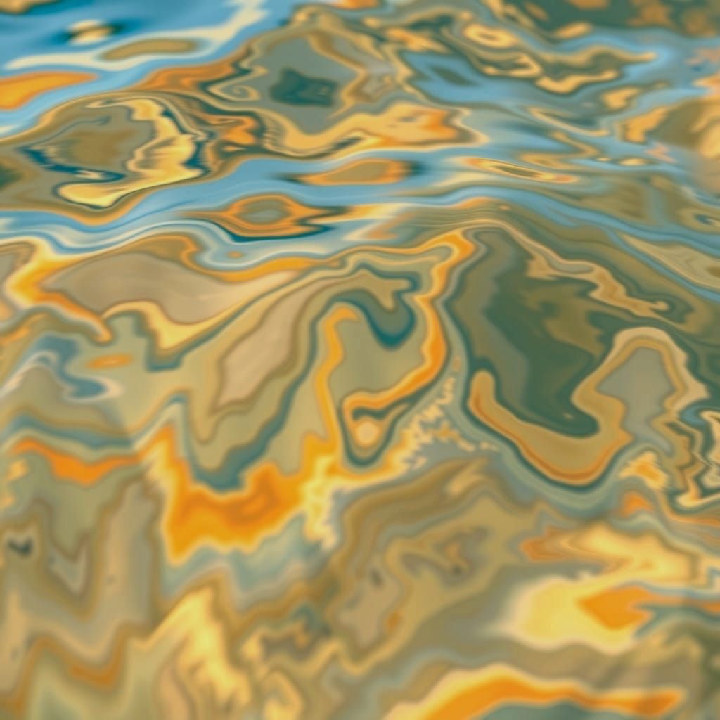 Vibrant Blues and Oranges Dance on Rippled Water in Impressi...