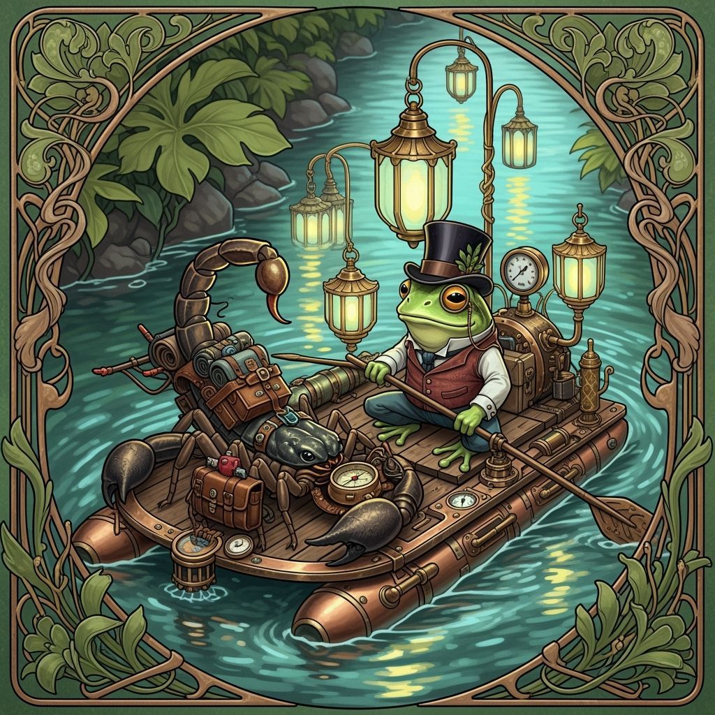 Steampunk Scorpion and Frog Cross Mystical River