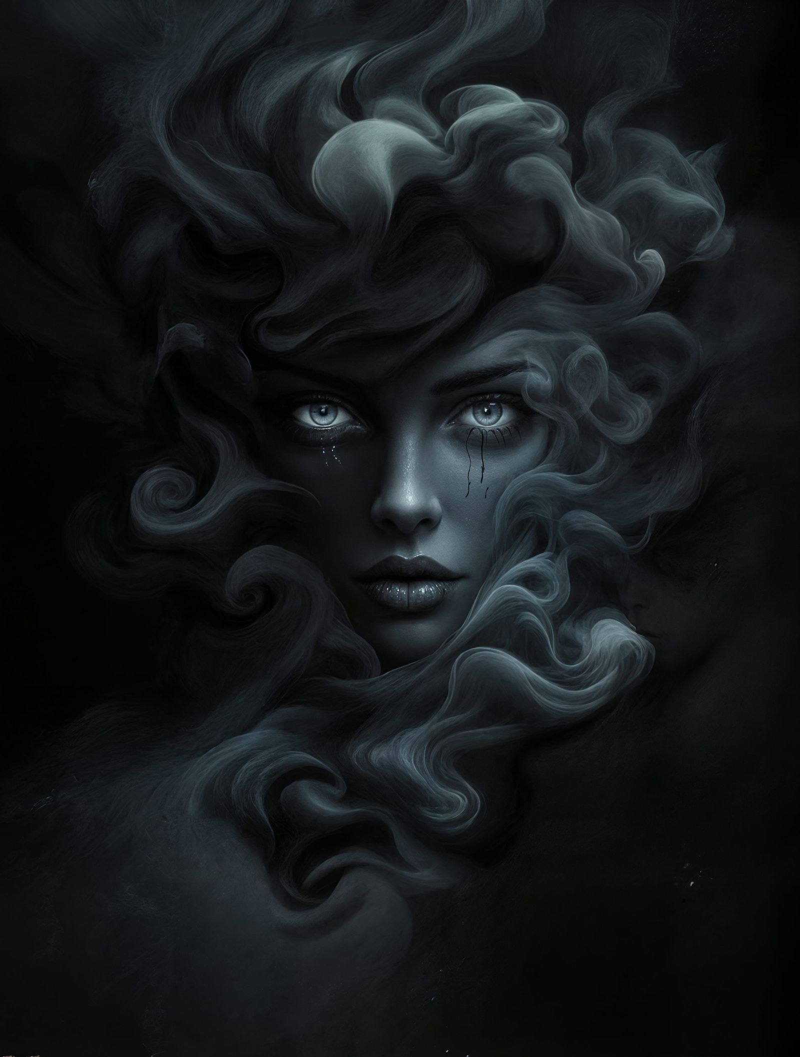 Ethereal Beings Emerge from Dark Smoke in Dark Fantasy Illus...