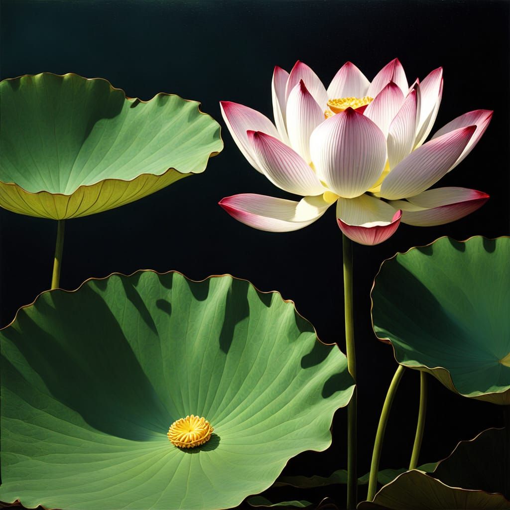 Jewel-Toned Lotus in Luminist Style