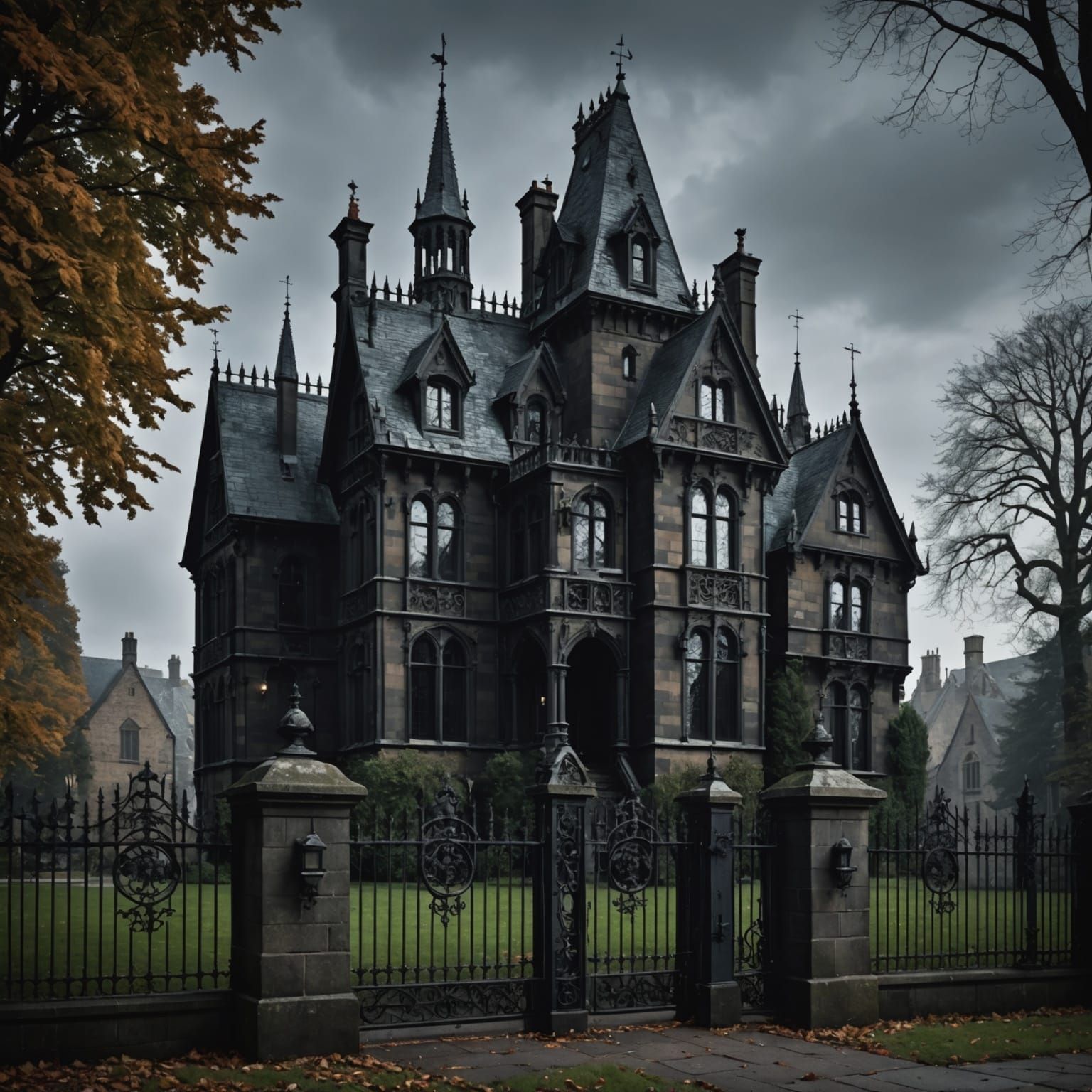 Gothic Mansion with Gargoyles and Dark Atmosphere