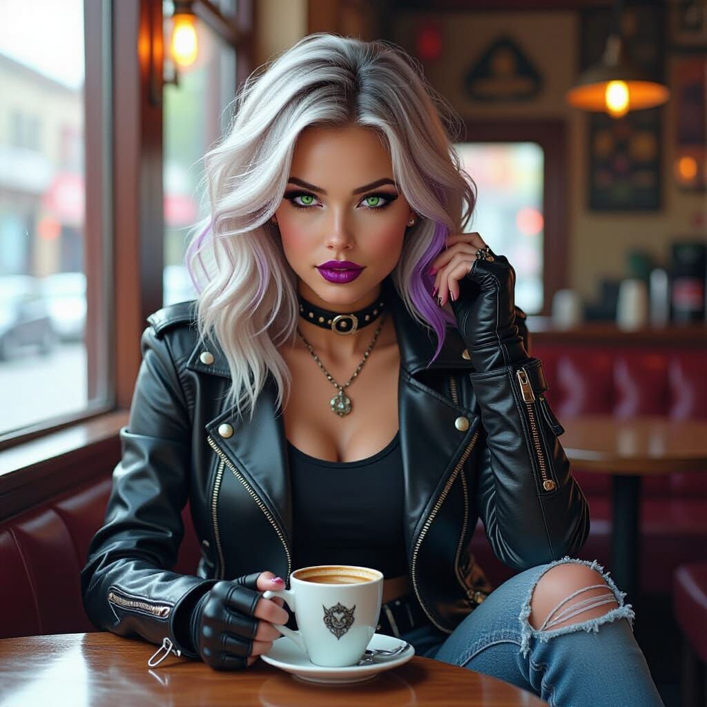 Viking Valkyrie in Cafe, Comic Book Art Style