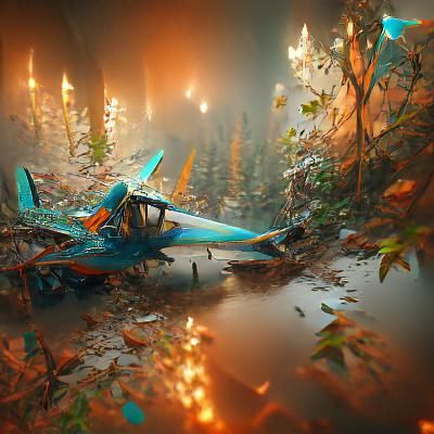 Airplane Crash in Forest: Detailed Concept Art