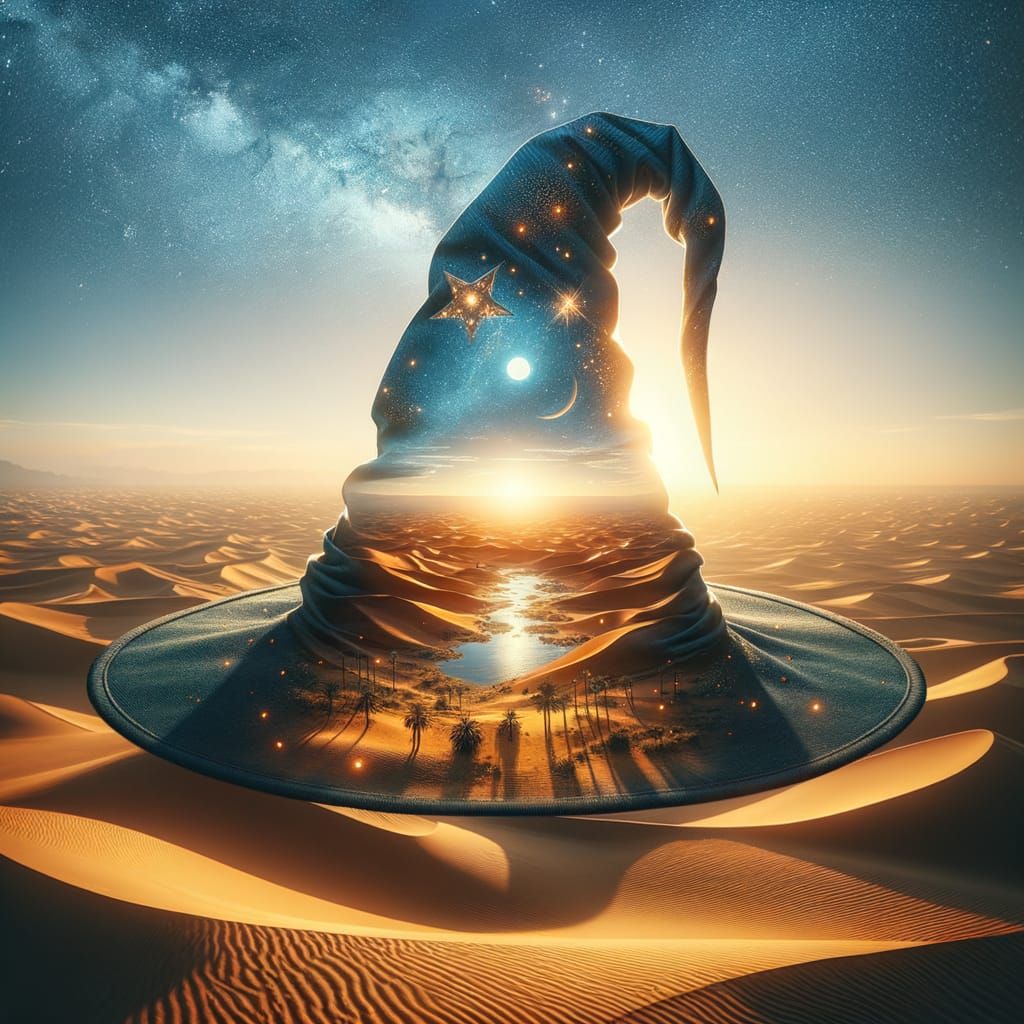 Desert Wizard Hat Double Exposure: Fantasy Concept Art