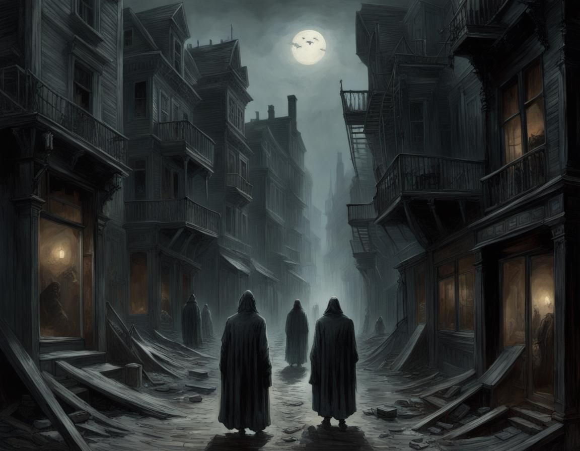 Eerie Ghost Town with Lost Souls