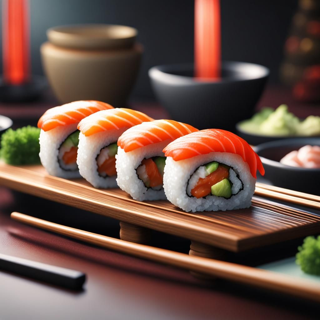 Detailed Sushi Matte Painting in Deep Color