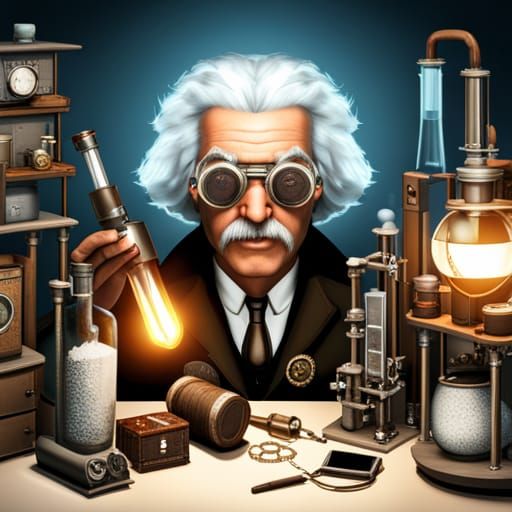 Steampunk Mad Scientist in Laboratory