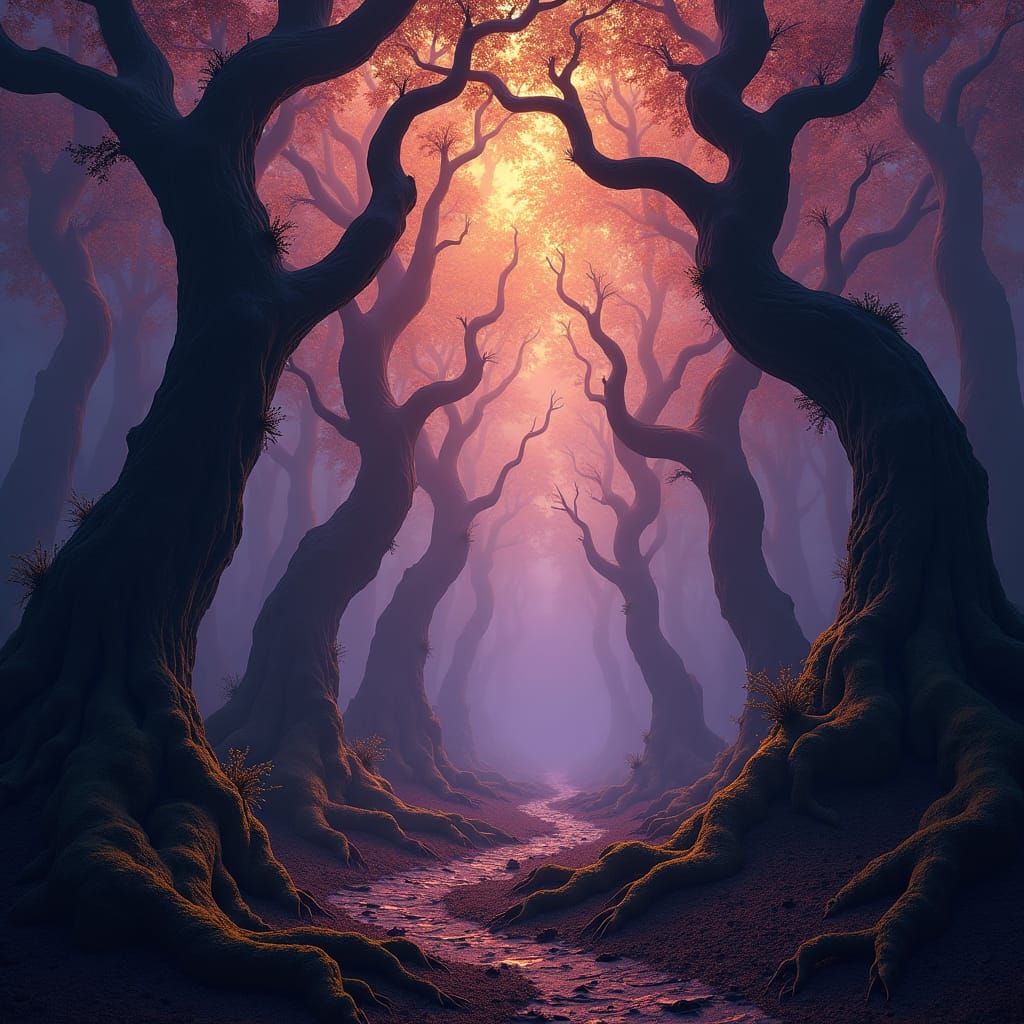 Enchanted Dark Forest in Art Nouveau Style