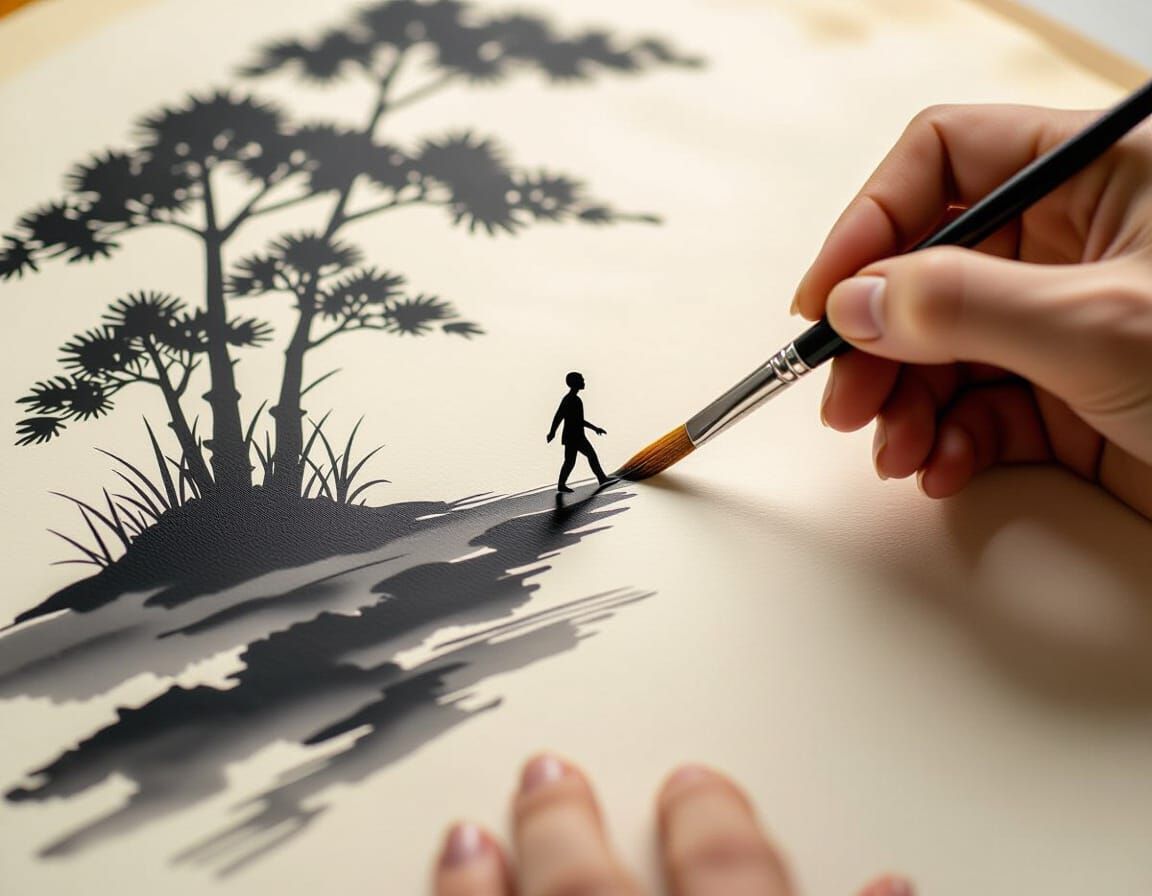 Surreal Figure Emerges from Brush Strokes