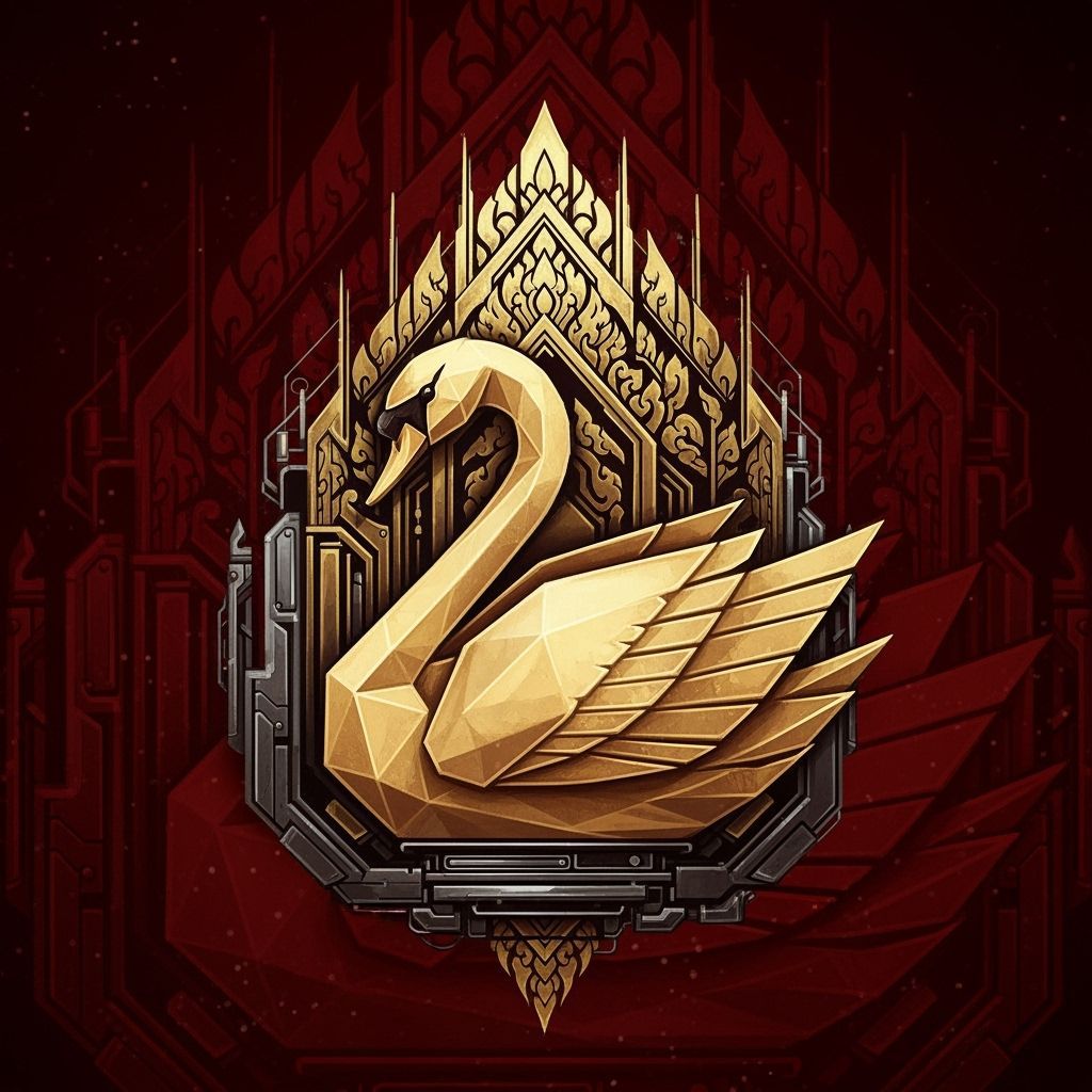 Modern Thai Inhaler Logo with Swan in Retro-Futuristic Style