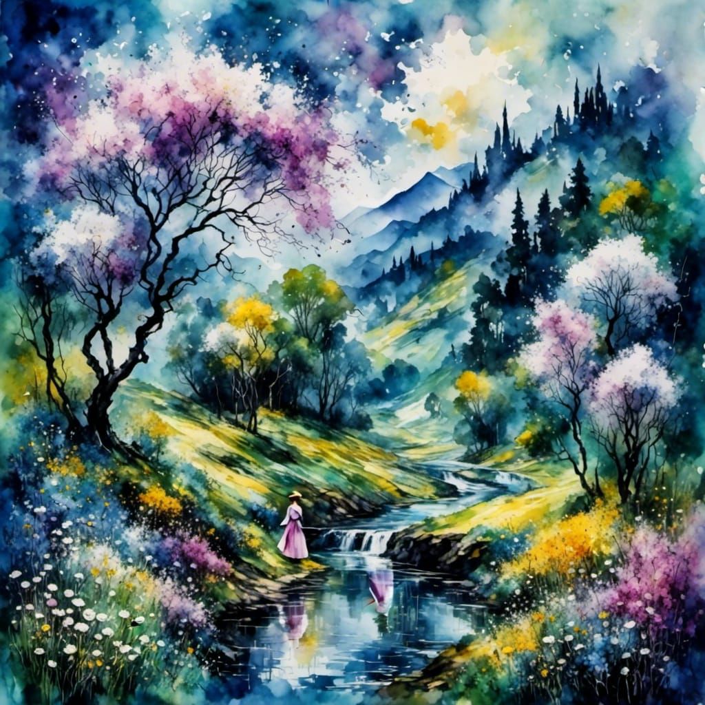 Luminous Landscape with Woman in Cezanne Style