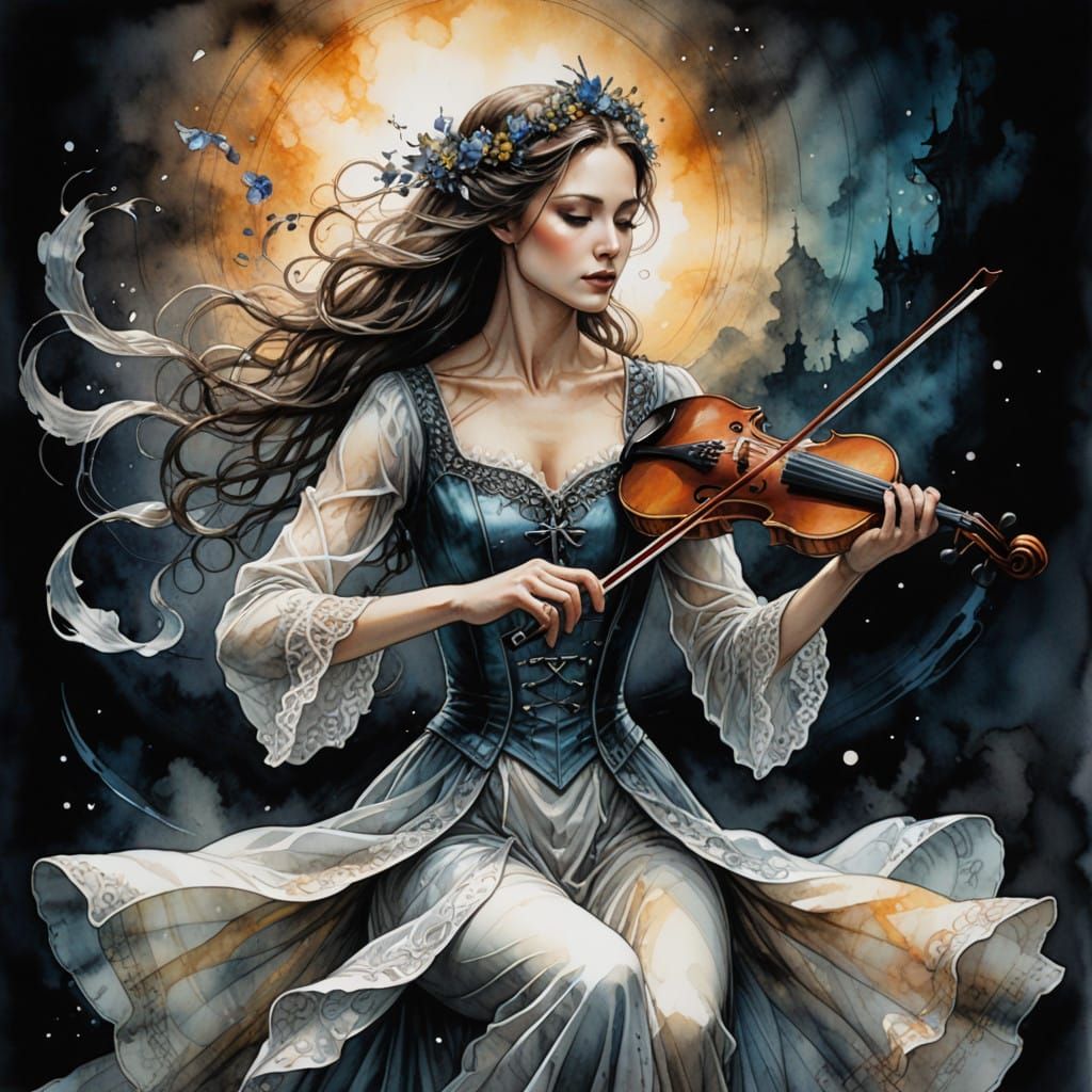 Ethereal Conductor Leads a Whimsical Orchestra in a Dreamy,...